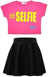 A2Z 4 Kids® Kids Girls Comic Graffiti Scribble Leopard #Selfie #No Filter #Love NYC Paris New York 76 Epic OMG Printed Fashion Crop Top &amp; Stylish Black Skater Skirt Set 7-13 Years