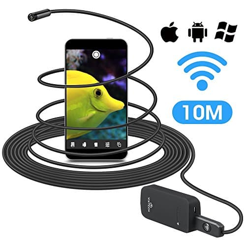 Endoscope Inspection Camera 33ft/ 10m WiFi Wireless Borescope, 2.0 Megapixels HD Flexible Snake Camera IP67 Waterproof with 6 Adjustable LEDs, Works on iOS/Android &amp; Multiple Devices Simultaneously