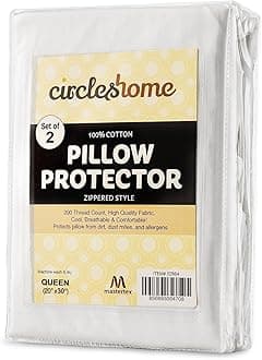 100% Cotton - Pillow Protector - Zippered Style - Set of 2 - 200 Thread Count Queen (20x30") AD