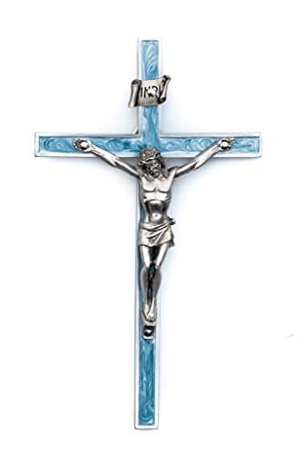 6" Blue Epoxy Wall Crucifix, 3" Pewter Corpus