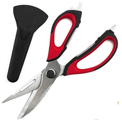 Professional Kitchen Scissors/Kitchen Shears - Black & Red Ultra Sharp Poultry Shears - Heavy Duty Utility Scissors - Best Chicken Scissors - Stainless Steel Utility Shears with Magnet Blade Cover
