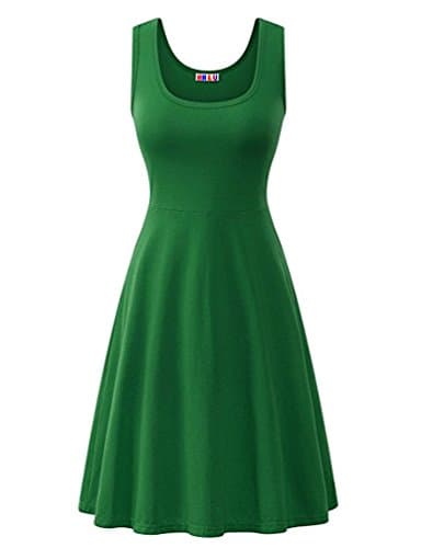 HHLJ Women’s Solid Color Basic Scoop O Neck Sleeveless Essential Flared A-Line Beach Casual Tank Dress (XL, Green)