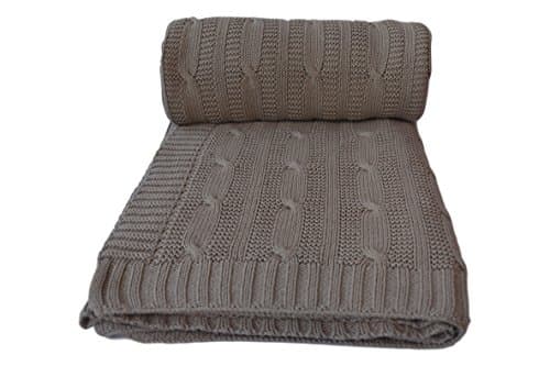 Aztocratic 100% Cotton soft knitted Ivory throws for couch and bed, classy design and elegant throws for indoor/outdoor use; knit crochet sweater texture, warm holiday gift for you