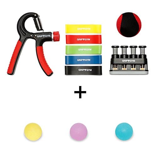 GripGym Hand Extensor Finger Elbow Exerciser Exercise Equipment Set Tools (Core Set + Balls) Gripper Ball Stretcher Bands Rings Guitar Rock Climbing Carpal Tunnel Arthritis