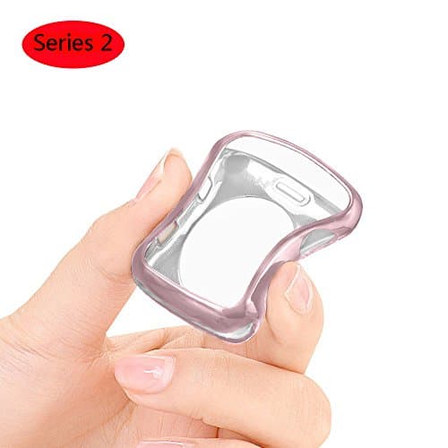 Apple Watch Case,Heyroy Resistant Flexible Soft, TPU Screen Protector All-around Protective Ultra-thin Case for Apple Watch Series 2 38MM 42MM (Pink, 42MM)
