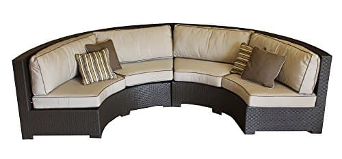 Curved Wicker Sofa Sectional Two Piece Set with Antique Beige Sunbrella Fabric