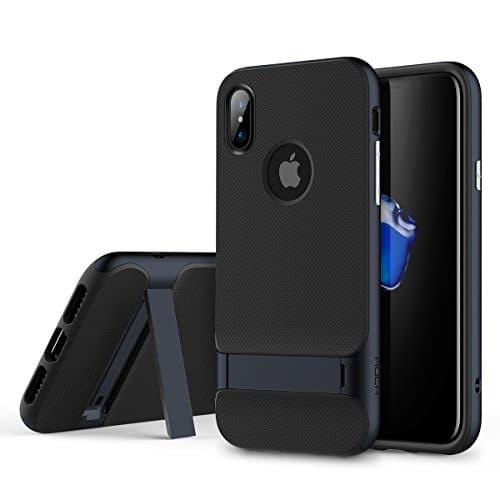 iPhone X Back Cover Case, ROCK Ultra Thin Dual Layer Armor Hybrid Rugged Soft TPU Shell Hard PC Frame Bumper Phone Case Protective Cases Covers with Kickstand for iPhone X/10 (5.8") - Navy Blue