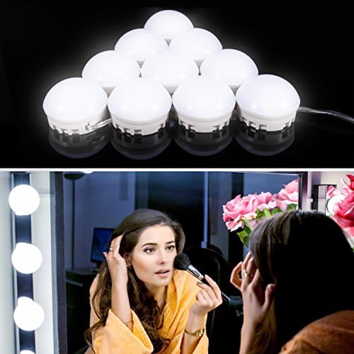 Guckmall Vanity Mirror Lights, 10 LED Dimmable Lights for Mirror, USB Power Supply and 4.82M Hidden Adjustable Length, 7000K Dimmable Daylight White for Makeup Dressing Table
