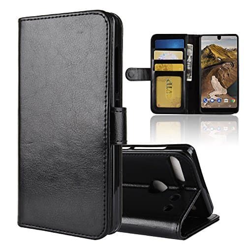Pu Leather Flip Phone case for Essential Phone PH-1, Slim Series Wallet Case with Card Slots Shockproof Resistant Hybrid Protective Case Built In TPU Silicone Back Case Cover For Essential Phone PH-1 Black