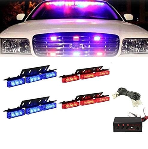 36x LED 3 Flashing Modes Vehicle Windshield Dash Deck Grille Strobe Flash Emergency Warning Strobe Light Bar For Truck, Law Enforcement, Police, Firefighter, EMS, Ambulance -1 pack (red & blue)