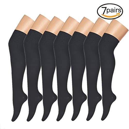 BETTEJOY 7 pack Compression Sock, Knee high compression socks for Women &amp; Men - Best For Running, Athletic Sports, Crossfit, Flight Travel - Say Goodbye To Your Pain(Black-S)