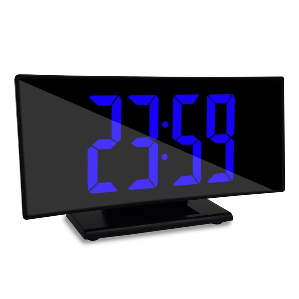Alarm Clocks Bedside 6.6" Curved Dimmable LED Digital Display 3 Brightness Snooze 12/24H Student Led Desk Clock for Bedroom Living Room Office Travel (Color : Blue Word)