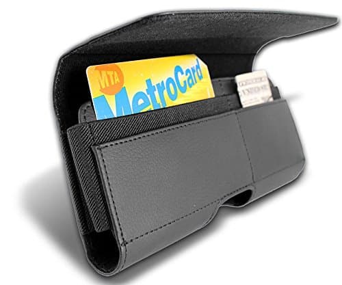 Sharp Aquos S2 Case, Premium Leather Wallet Pouch Holster Belt Case w/ Clip / Loops for Sharp Aquos S2 (Fits w/ a Slim Case On) - w/ Card Holder - Black