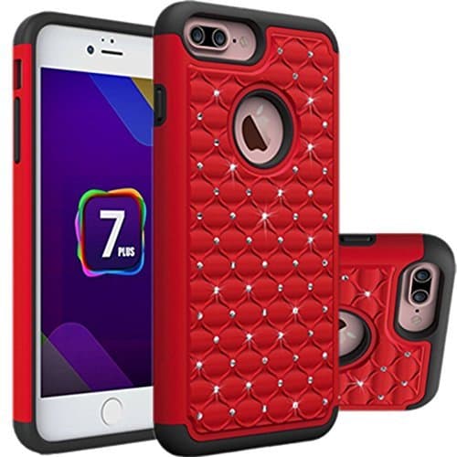 iPhone7 Plus case, iPhone 7plus bling case LENBOKEN(TM) Studded Rhinestone Crystal Dual Hybrid Protection Cases for Women Apple 5.5 Fashion Phone case (Red)