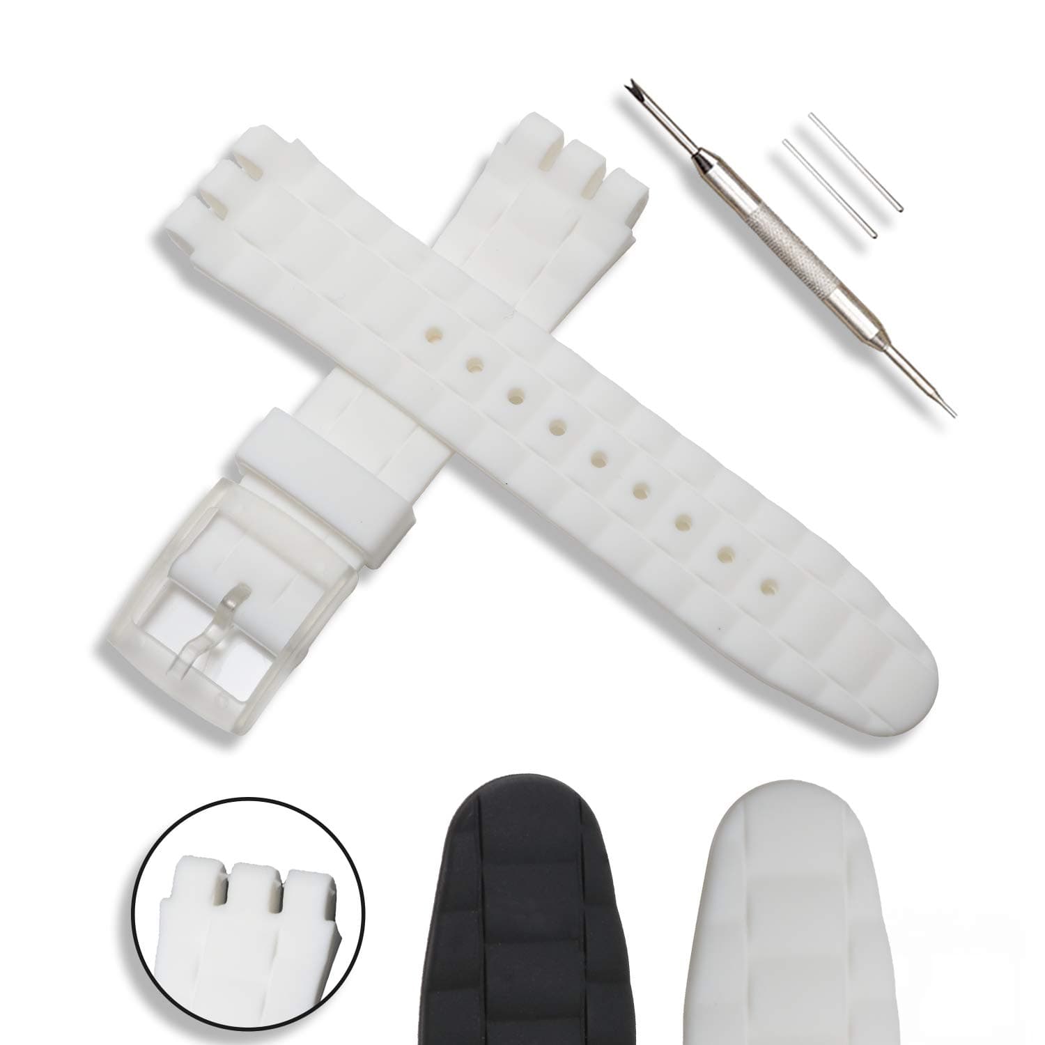 Waterproof Silicone Rubber Strap Cover with Accessories Set, Spring Bar Removal Tool, Watch Band , Non-Slip Surface, Replacement Wrist Watches, For Ladies and Men, Sport Face Skin 20mm