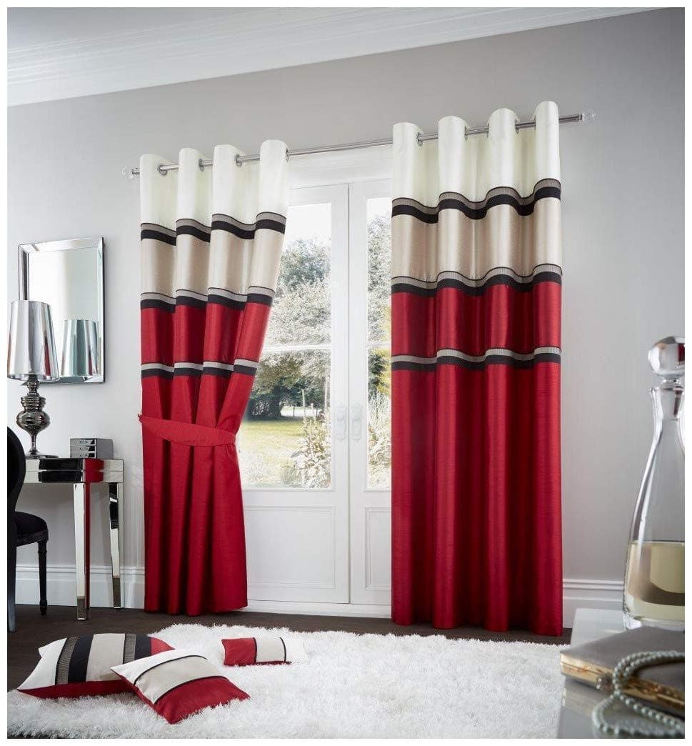 Hendem® Panama Fully Lined Pair Curtains Fancy Panel Eyelet Ring Top With Tie-Backs (Red, 90" x 90")