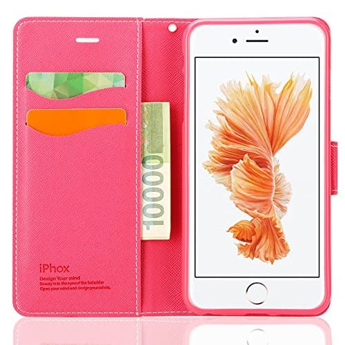 iPhone 6 case, iPhone 6s Case Souldio™ High Quality Cross Pattern Leather Flip Cover Wallet Protective Case for iPhone 6s/iPhone 6(4.7 inch) with Card Holder and Fodable Kickstand(Pink+Rose)