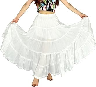Women's Cotton 5 Tiered A Line Pleated Maxi Skirt Long Boho Gypsy Dance Skirts