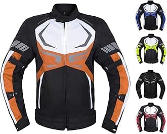 MOTORCYCLE JACKET MENS CE ARMORED BIKERS RIDING RACING WATERPROOF ALL SEASON JACKET (ORANGE, 2X-LARGE)