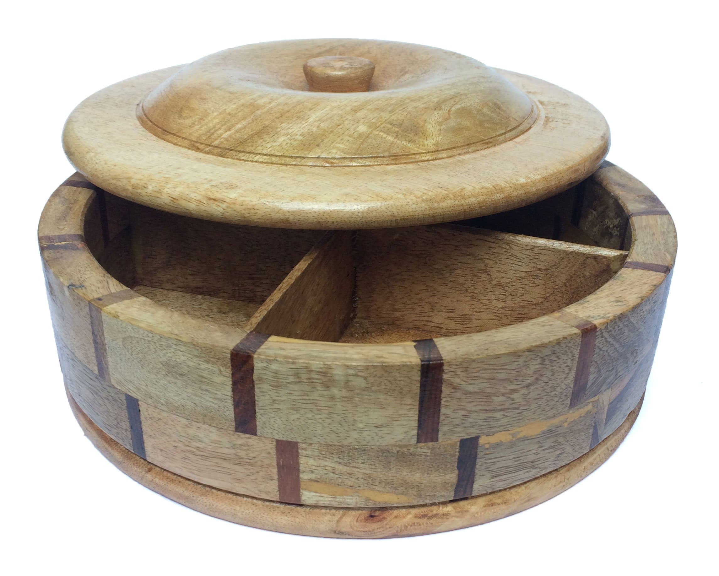 Wooden Dry Fruit/Snacks/Candy/Spice Box for Storage & Serving by NeoTrove | Handmade in Natural Textured Wood | Large (9.5 × 4 inches)