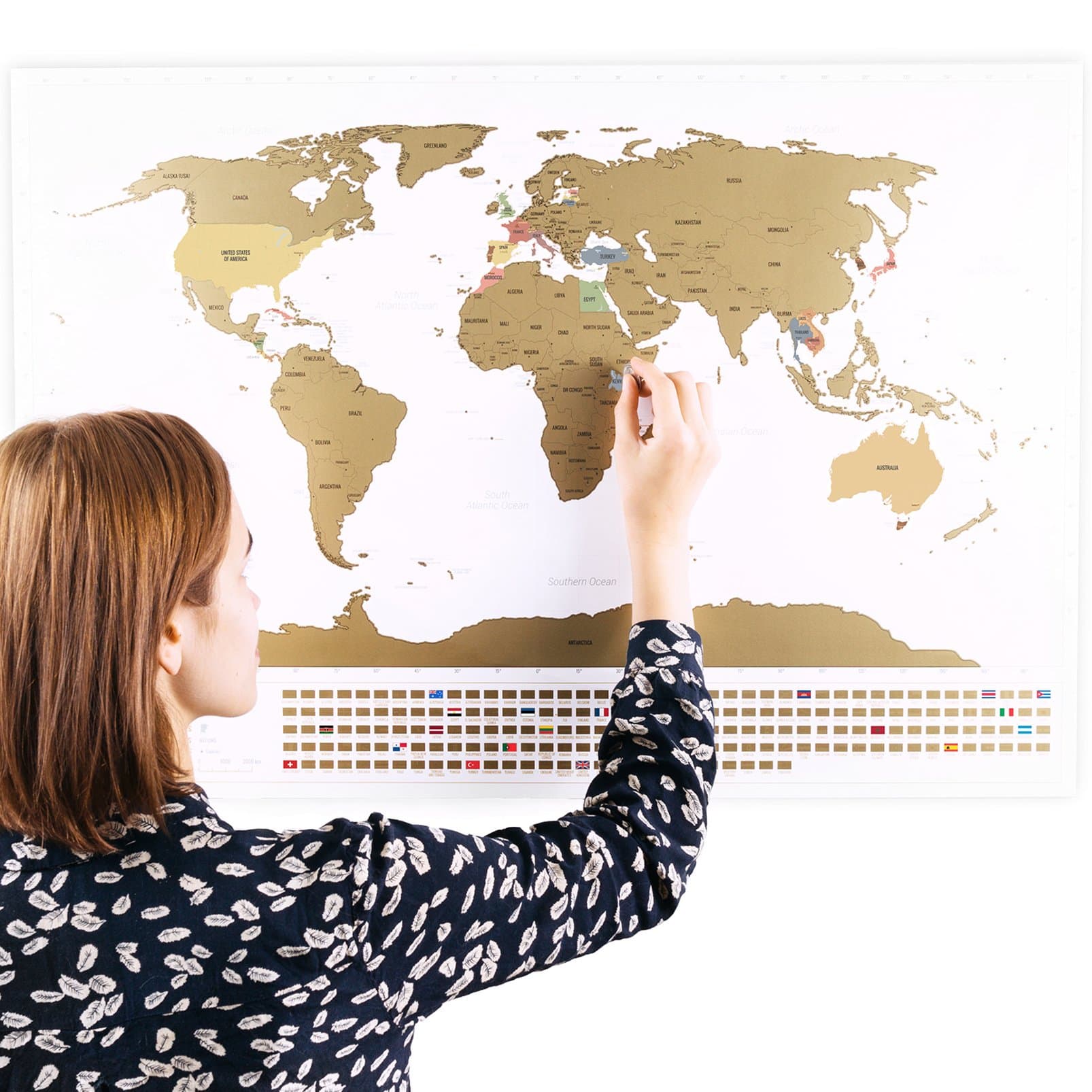 Scratch Off World Map - Personalised Travel Tracker Poster - Remember and Share Your Adventures (White, 33” x 23”)