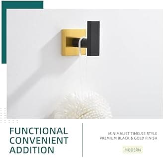Angle Simple Towel Hook Black & Gold, Stainless Steel Bathroom Towel Holder, Robe Hook, Kitchen Towel Hanger, Wall Mount