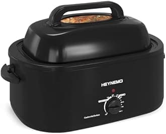 HEYNEMO 22Qt Electric Roaster Oven, Turkey Roaster Electric, Roaster Oven Buffet, Selfbasting Lid, Removable Pan, Full-Range Temperature Control Cool-Touch Handles, Black, Turkey Roaster