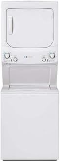 GE White GUD27EESNWW 27"" Electric Laundry Center with 3.8 cu. ft. Washer Capacity and 5.9 cy. ft. Dryer Capacity in White