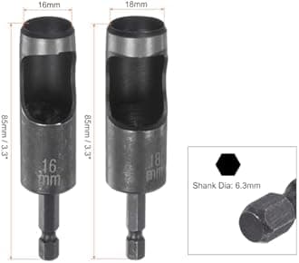 HARFINGTON Leather Hollow Punch Set 1/4 Hex Shank for Drills, 16mm 18mm Dia Rotary Hole Punches for Thick Fabrics Leathercraft Working