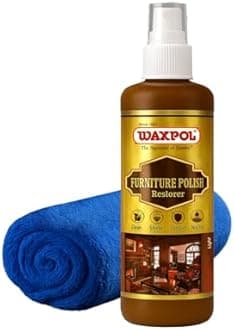 Waxpol Furniture Polish Restorer 200ml with Microfiber, Wood Polish Shine Spray for Furniture, Cabinets, and Wardrobes, Restores & Maintains Wood Shine