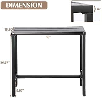 ONLYCTR Outdoor Bar Table - 40" Rectangle Patio Counter Height Bar Table for Garden, Yard, Balcony, Poolside (Black)
