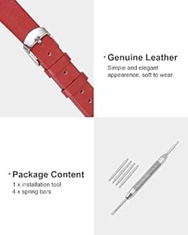 sourcing map Red Genuine Leather Band 12mm Width, Flat Thin Elegant Leather Watch Strap for Women