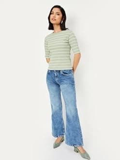 Max Women's Cotton Polyester Elastane Striped Regular Fit T-Shirt