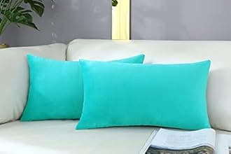 mixeoo Comfy Turquoise Green Throw Pillow Covers Decorative Lumbar Solid Rectangle Thick Velvet Super Soft Cushion Cases Home Decor for Sofa Couch Living Room Chair, Set of 2, 12 x 20 Inch