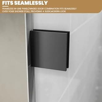 Bathroom Shower Glass Door Panel, 34" W×74" H Fixed Frameless Shower Glass Door, 5/16"(8mm) Thick Clear Tempered, Matte Black Finsh
