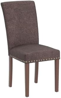 COLAMY Upholstered Parsons Dining Chairs Set of 6, Fabric Dining Room Kitchen Side Chair with Nailhead Trim and Wood Legs - Brown