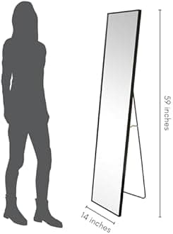 Americanflat 13x58 Full Length Mirror with Stand - Standing Mirrors with Aluminum Frame - Modern Mirror for Bathroom, Bedroom, Living Room - Mirrors for Wall Display and Home Decor - Black
