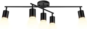BoostArea - 5 Way Modern Track Lighting Kit, Black, 5 Flexible LED Light Heads for Kitchen, Living Room, Bedroom