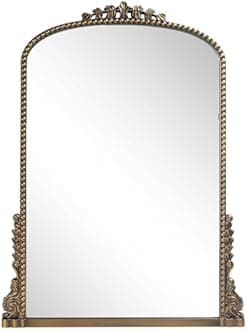 Wemily Vintage Baroque Arched Mirror - Traditional Ornate Antique Brass Wood Frame - 24"X32" - Perfect for Entryway, Fireplace, Living Room, Hallway, Bathroom