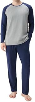 DAVID ARCHY Men's Cotton Raglan Sleepwear Long Sleeve Top & Bottom Pajama Lounge Set