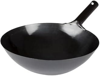 Winco WOK-34 Chinese Wok with Integral Handle, 14-Inch, Black
