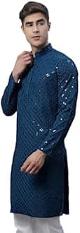 Jompers Men's Kurta with Chikankari Embroidery and Sequins (Only Kurta)