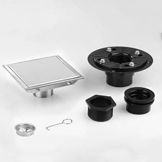 Square Shower Drain, Silver Shower Drain 6 inch with Flange and 2 in 1 Tile-Insert Cover, AISI 304 Stainless Steel Shower Floor Drain with Hair Catcher and Flange