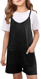 Girls Summer Jumpsuits Spaghetti Strap Sleeveless Loose Romper Short Pants with Pockets 5-14 Years