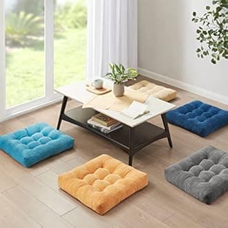 Square Tufted Corduroy Floor Cushions, Yellow Large Floor Pillows Seating for Adults and Kids, Meditation Pillow for Balcony Outdoor Tatami Living Room, 22x22 Inch, Set of 2
