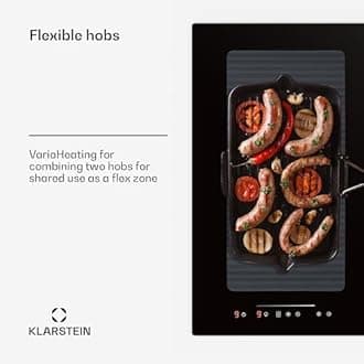 Klarstein 2-in-1 Electric Induction Hob & Kitchen Extractor Fan for Kitchen Islands, Steel Fan 391m³/h Airflow, Touch Control Induction Cooker Hoods, Flex Zone Ceramic Hob, Energy Class A+ Cooker Hood