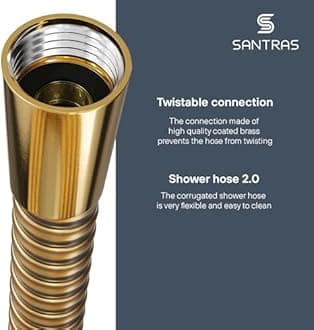 SANTRAS Shower Hose 1.5 m Plastic in Gold - Shower Hose Twist-Proof - 1/2 Inch Standard Connection & Drinking Water Tested - Made in Germany