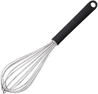 Dr.BEST Stainless Steel Whisk Egg Beater Anti-slip Silicone Handle Comfortable Grip（11 Inch/Black）