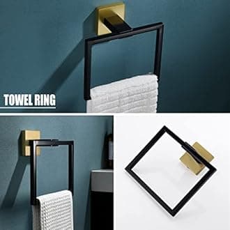YACVCL 5 Pieces Bathroom Hardware Set, Black and Gold Towel Bar Set, 23.6 inch Towel Bar Hand Towel Holder Wall Mounted Stainless Steel