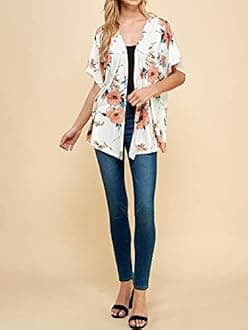 Made By Johnny Women's Kimono Style Short Sleeve Dolman Cardigan - Lightweight Open Front Summer Cover-Up